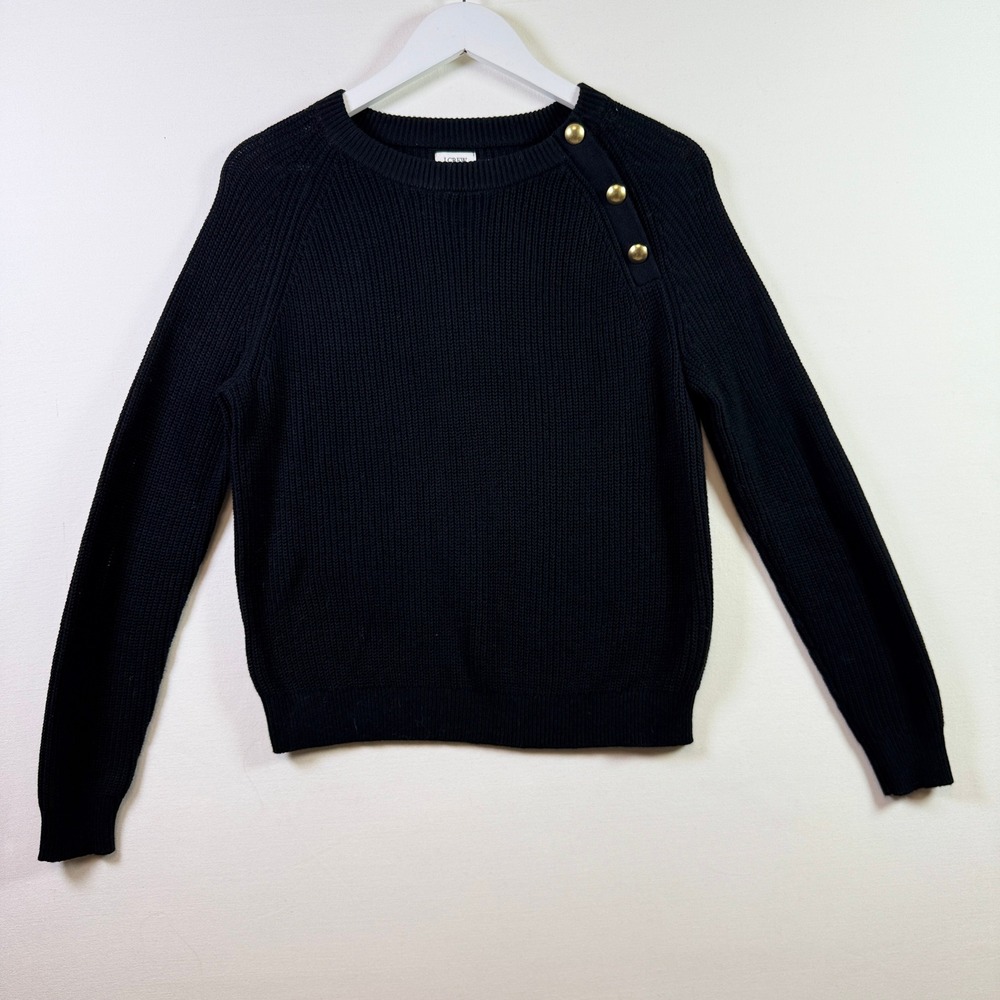 J.CREW Black Button Shoulder Shaker Stitch Knit Sweater XS
